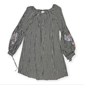 Caslon Gingham Plaid Embroidered Long Sleeve Midi Dress‎ Women's Size Large